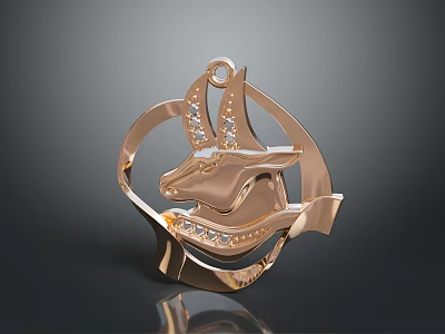 Golden Animal Head Pendant With Intricate Design And Sparkling Diamond Accents 3d model
