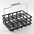 Black Metal Frame Storage Basket With Wooden Handles And Grid Design For Home Organizing