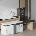 Elegant Modern Kitchen With Wooden Cabinets Marble Countertop And Faucet Appliances