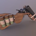 Detailed Vintage Weapon With Wooden Handle Ammunition Belt And Metal Barrel