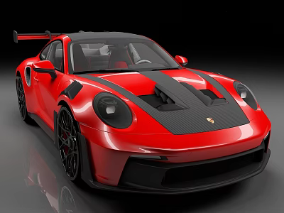 Red Sports Car With Black Stripes Rear Spoiler Black Wheels And Sporty Exterior Design 3d model