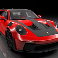 Red Sports Car With Black Stripes Rear Spoiler Black Wheels And Sporty Exterior Design
