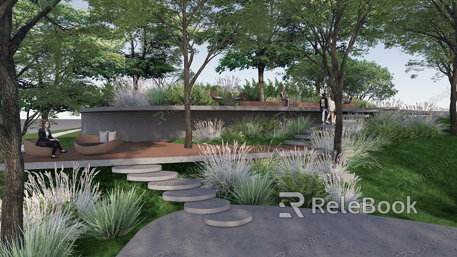 Modern Garden Landscape Park Landscape Step Landscape Waterscape Forest Rest Flower Border Plank Road model