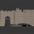 Medieval Castle Architecture With Stone Brick Walls Archway And Towers