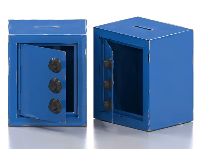 Blue Safe Boxes With Open Doors Vintage Metal Finish And Three Dial Locks 3d model