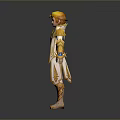Golden Haired Female Character With White And Gold Decorative Armor And Blue Gemstone