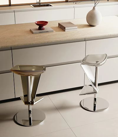 Sleek Modern Bar Stools With Metallic Base And Contemporary Design In Kitchen Bar Area 3d model