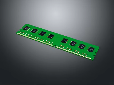 Green Circuit Board Computer RAM Module With Black Memory Chips And Long Strip Design 3d model