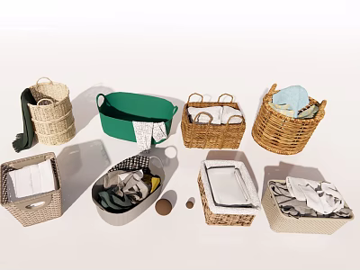 Stylish Woven Storage Baskets in Green and Natural Tones for Home Organization and Clothing Storage 3d model