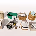 Stylish Woven Storage Baskets in Green and Natural Tones for Home Organization and Clothing Storage