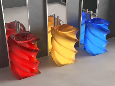 Modern Colorful Swirl Design Washbasins Red Yellow Blue With Mirror 3d model