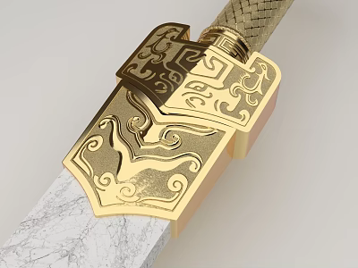 Golden Sculpture Carving With Intricate Cloud And Geometric Metal Patterns 3d model