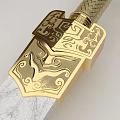 Golden Sculpture Carving With Intricate Cloud And Geometric Metal Patterns