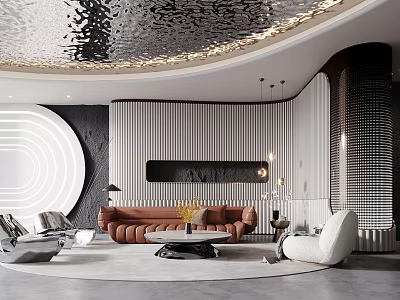 Beauty salon club leisure area sofa coffee table single chair wave point pillar corrugated stainless steel 3d model