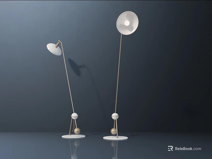 Modern Floor Lamps With Round Shades Metal Stands And White Bases 3d model 