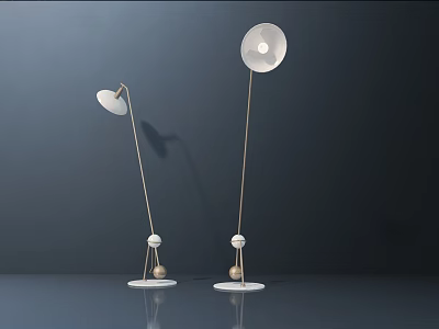 Modern Floor Lamps With Round Shades Metal Stands And White Bases 3d model