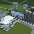 Modern Office Building With Curved Glass Facade And Plaza Area For Pedestrians