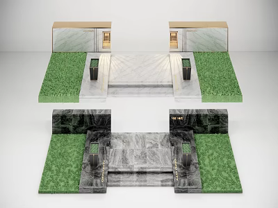Modern Building Facade Design With Marble Cladding Green Grass And Lighting Fixtures 3d model