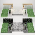 Modern Building Facade Design With Marble Cladding Green Grass And Lighting Fixtures