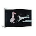 Artistic Animal Painting With Pink And Black White Spotted Horses On Black Background
