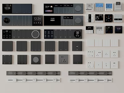 Modern Switch Panels With Various Styles Multiple Buttons Sockets And Digital 3d model