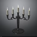 Ornate Five Candle Metal Candelabra With Decorative Base And Lit Wicks