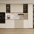 Modern Kitchen Wine Cabinet Design With White Cabinets And Marble Backsplash 3d model