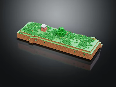 Cartoon Scene With Brick Structure Green Vegetation And Small Building 3d model