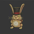 Unique Rabbit Shaped Decorative Clock With Top Hat And Green Eyes 3d model