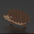 Cute Wooden Building Blocks Hedgehog Figure With Brown Texture On Blue Background
