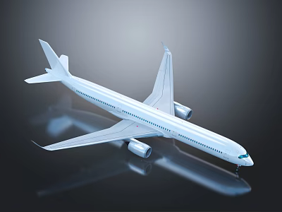 Modern White Commercial Airliner With Twin Engines Sleek Fuselage And Reflection On Dark Background 3d model