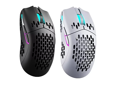 Black and White Computer Mouse with Hollow Design and RGB Lighting 3d model