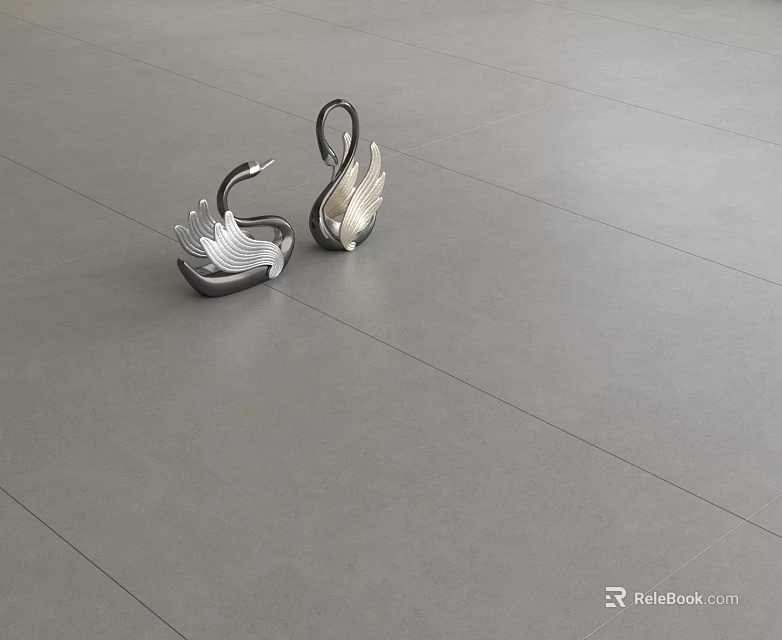 Gray Floor Tiles With Elegant Swan Figurines In Modern Interior Setting 3d model 