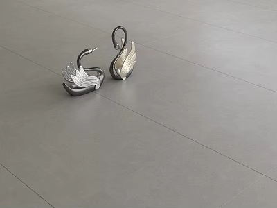 Gray Floor Tiles With Elegant Swan Figurines In Modern Interior Setting 3d model