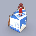 Cartoon Scene of Two Kids Playing on Giant Milk Carton with Ladder and Dripping Milk