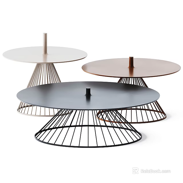 Round Coffee Tables In Various Colors With Modern Metal Wire Frame Base 3d model