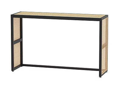 Modern Console Table With Black Metal Frame And Rattan Side Panels 3d model