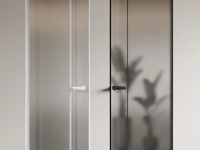 Sleek Swing Door Design With Frosted Glass Vertical Stripes And Black Frame Interior 3d model