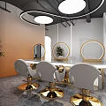 Elegant Modern Hair Salon Interior With White Pillars Round Mirrors And Styling Chairs