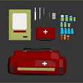 Red First Aid Medical Kit Bag With White Cross And Emergency Supplies