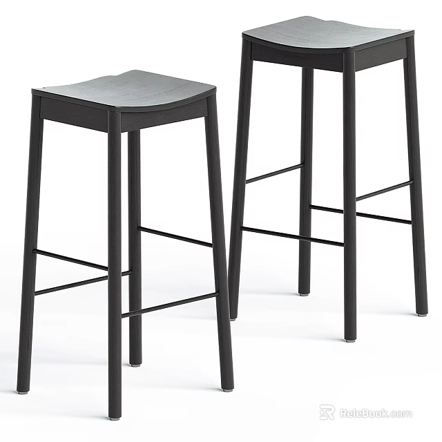 Modern Black Bar Stools With Metal Frame And Flat Seat For Kitchen Counter Use 3d model 