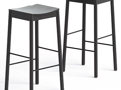 Modern Black Bar Stools With Metal Frame And Flat Seat For Kitchen Counter Use 3d model