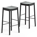 Modern Black Bar Stools With Metal Frame And Flat Seat For Kitchen Counter Use