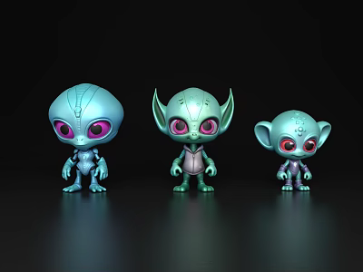 Cute Green Cartoon Game and Movie Characters With Big Eyes and Distinct Designs 3d model