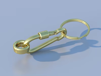 Golden Metal Keychain With Carabiner Hook And Durable Ring For Daily Use 3d model