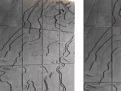 Modern Gray Textured Background Wall With Paneled Linear Relief Design 3d model