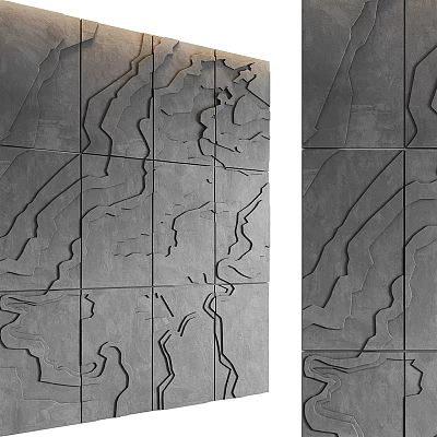 Modern Gray Textured Background Wall With Paneled Linear Relief Design 3d model