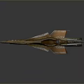 Worn Orange Retro Futuristic Spaceship With Damaged Wings And Transparent Cockpit