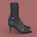 Black Leather High Heel Ankle Boots With Red Heels And Pointed Toe Zipper Design