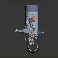 3D Robot Character With Blue Top Gray Body And Orange Mechanical Joints